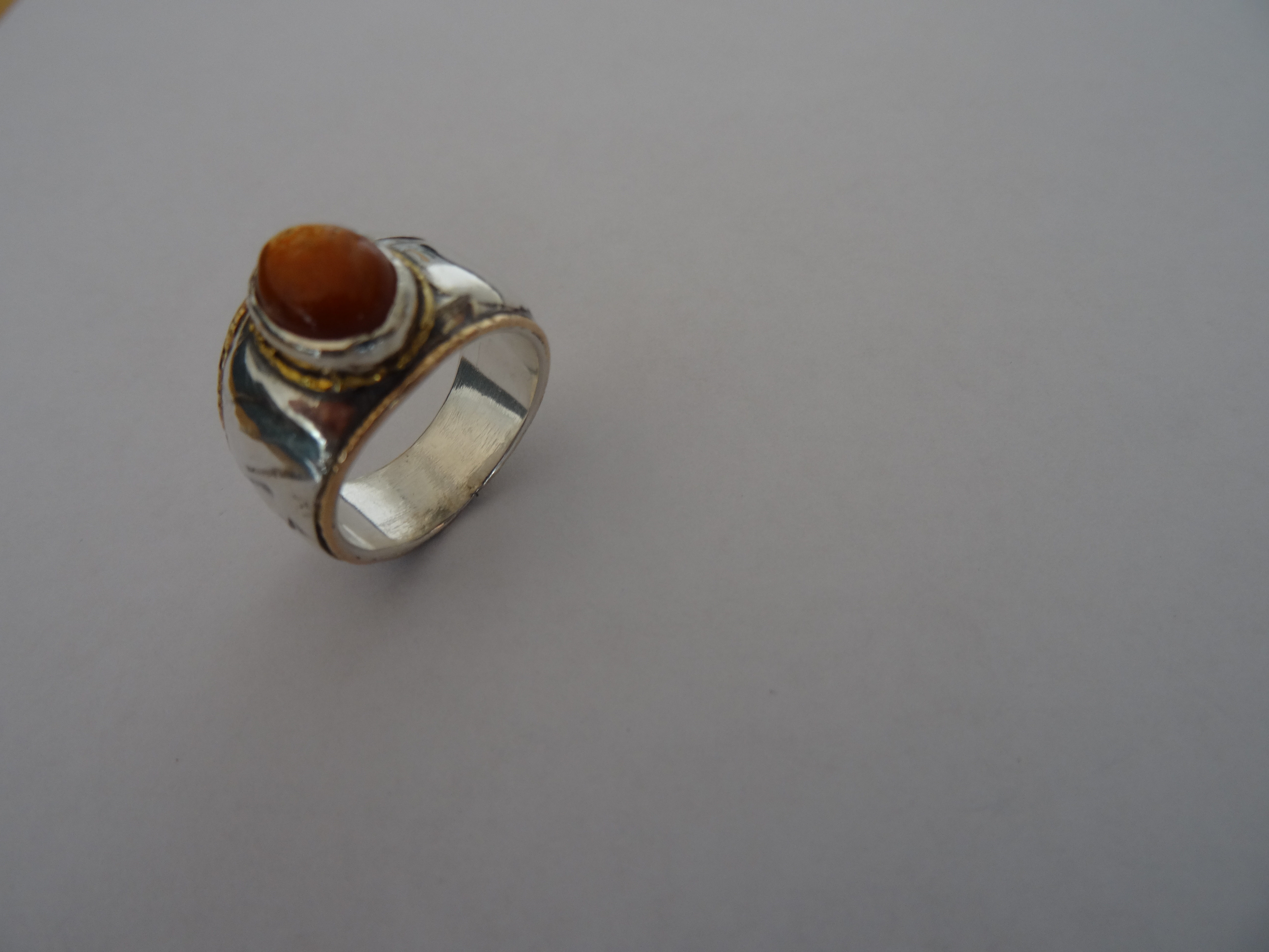 Ring, zilver, rood goud, zonnesteen, 17.5mm €250